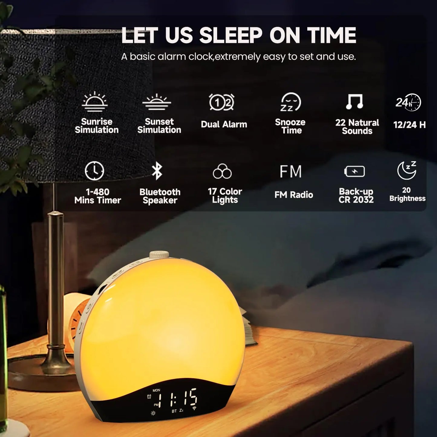 Sunrise Alarm Clock, Bluetooth FM Radio